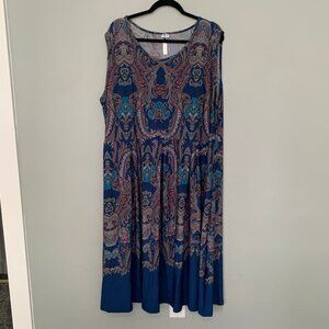 NEW Bella Berry Womens 4X Paisley Print‎ Sleeveless Midi Dress Blue Purple Boho